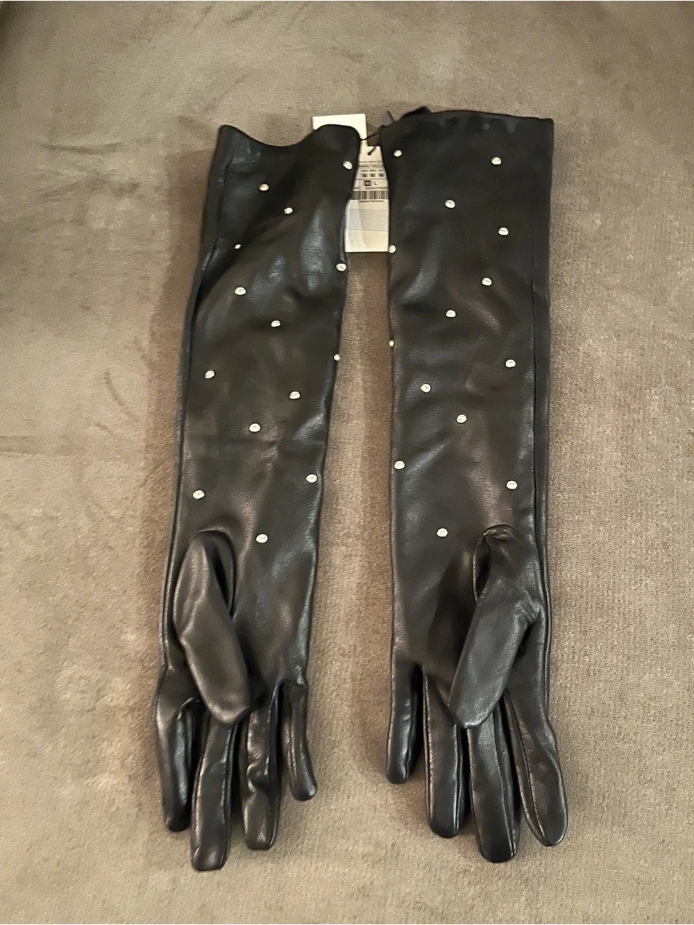 Zara Black Leather Gloves with Rhinestones - NWT